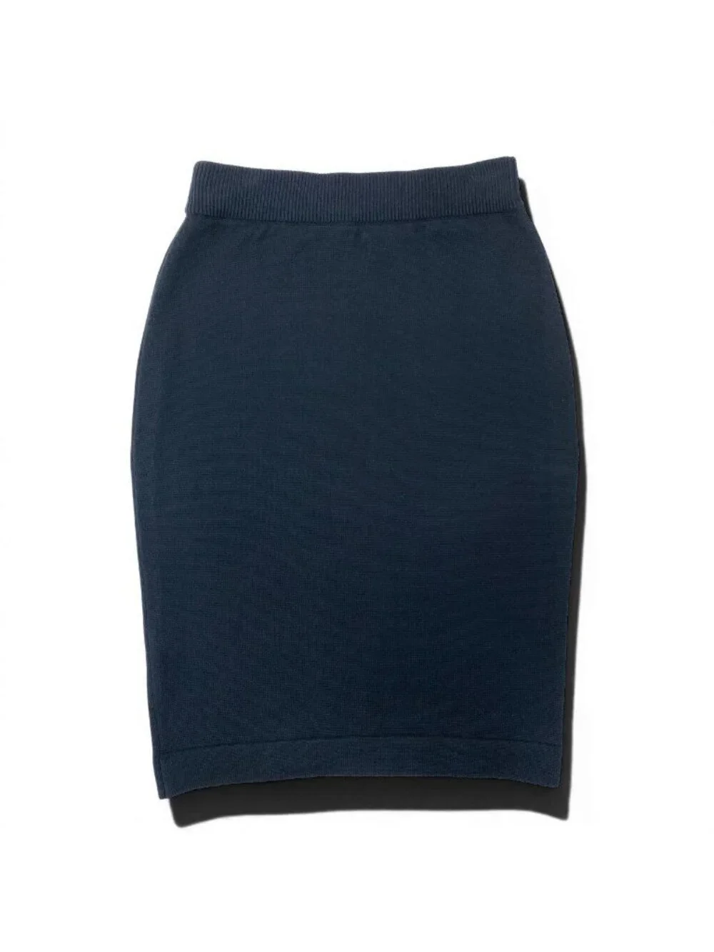 Chanel Vintage Knit Skirt Pencil Knee-Length Navy Cotton